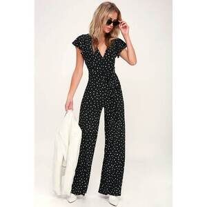 Lulus Fine Print Black And White Print Backless Jumpsuit - Size M